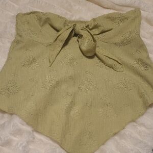 Green Floral Textured  Strapless Top Medium